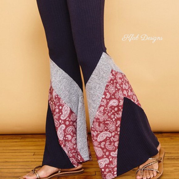 ❤️LAST 2! High Waist Super Soft Flare Leg Boho Paisley Detail Super Soft Pants! - Picture 5 of 5